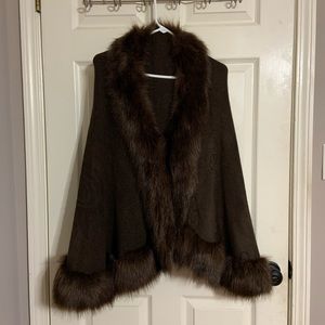 Brown faux fur CAPE / poncho / coat / throw over